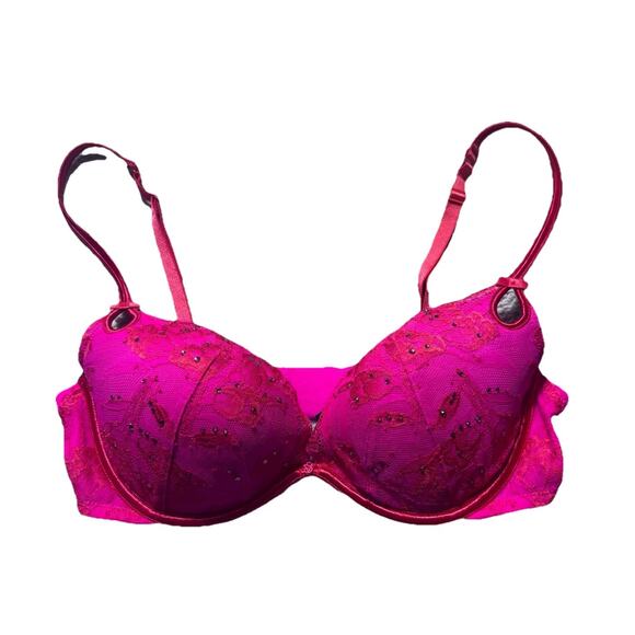 Victoria's Secret Other - Victoria's Secret Pink Push Up Lace Bra 36C Barbiecore